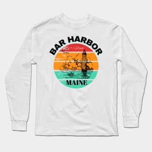 Bar Harbor Maine Lighthouse Retro Sunset Long Sleeve T-Shirt